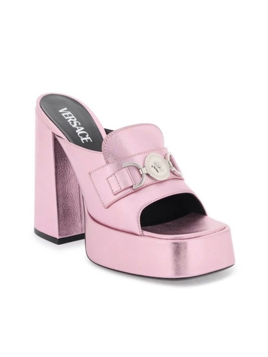 Versace Metallic Pink/Purple Platform Mule Sandals with Medusa Coin